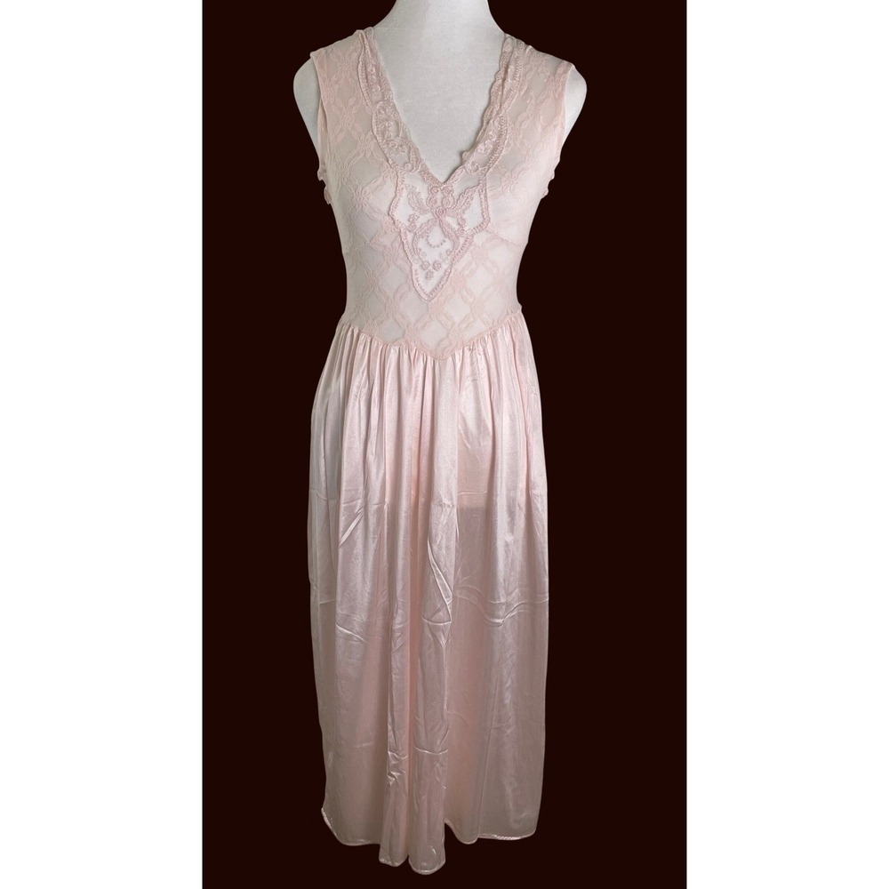 T.J.W. by Mervyn's Nightgown Women Small Pink Very Good Lace Bodice Vintage USA